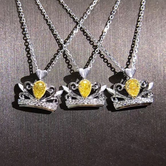 💎Lovely Crown Shape Yellow Crystal Pur Pear Zircon Silver UNVN12409 - Picture 1 of 3